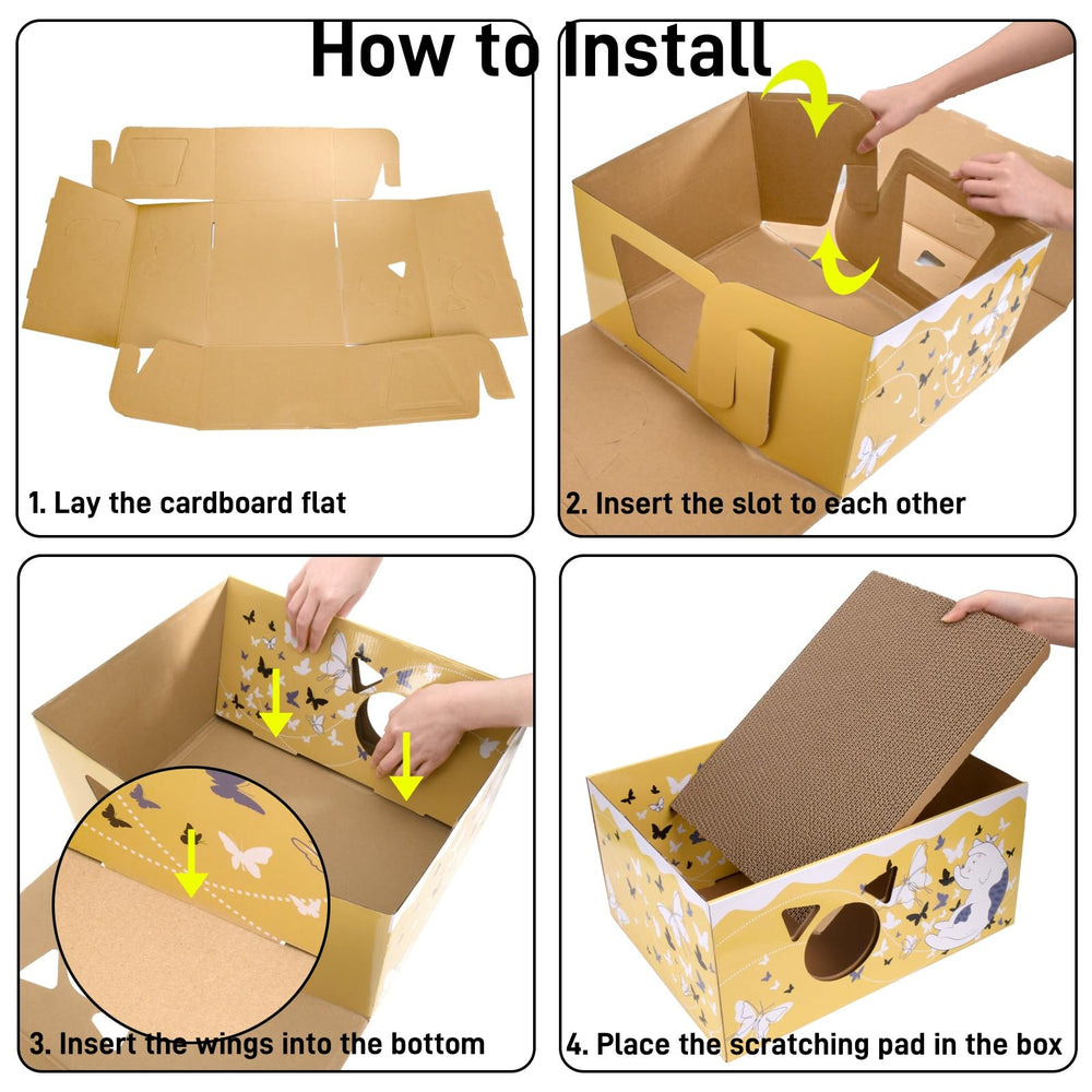 Tlence hideaway house with interactive hole demonstrates playful hide-and-seek for indoor cats.