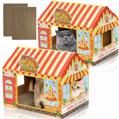 Tlence pizza shop cat house front view with wide entry for easy access.