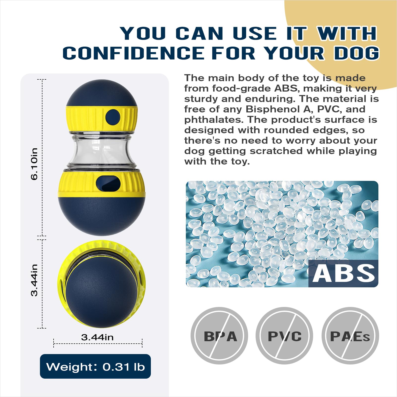 TLKNG ABS-safe material closeup emphasizes durable BPA-free construction for safe chewing.