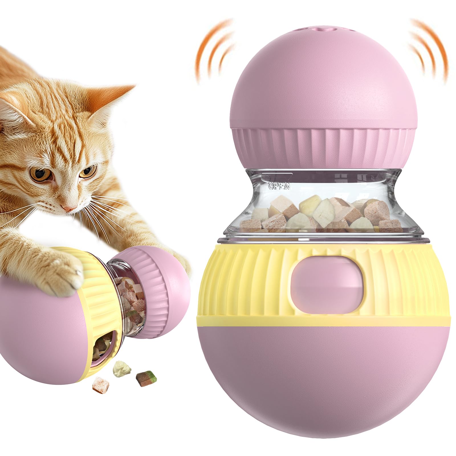 TLKNG cat treat-dispensing toy double-ball front view boosts engagement during play