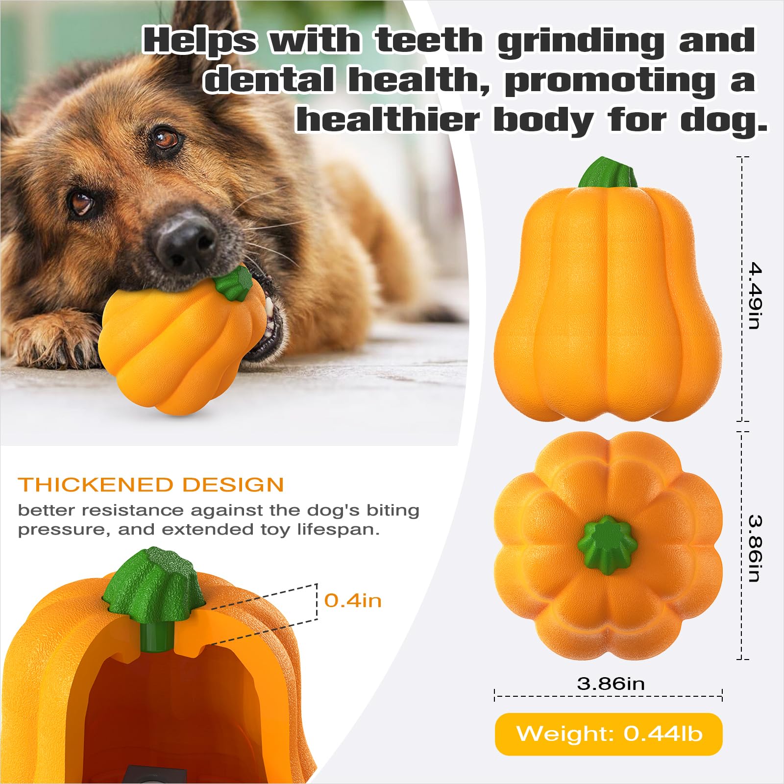 TLKNG dental ridges on the pumpkin help scrub teeth while dogs chew.