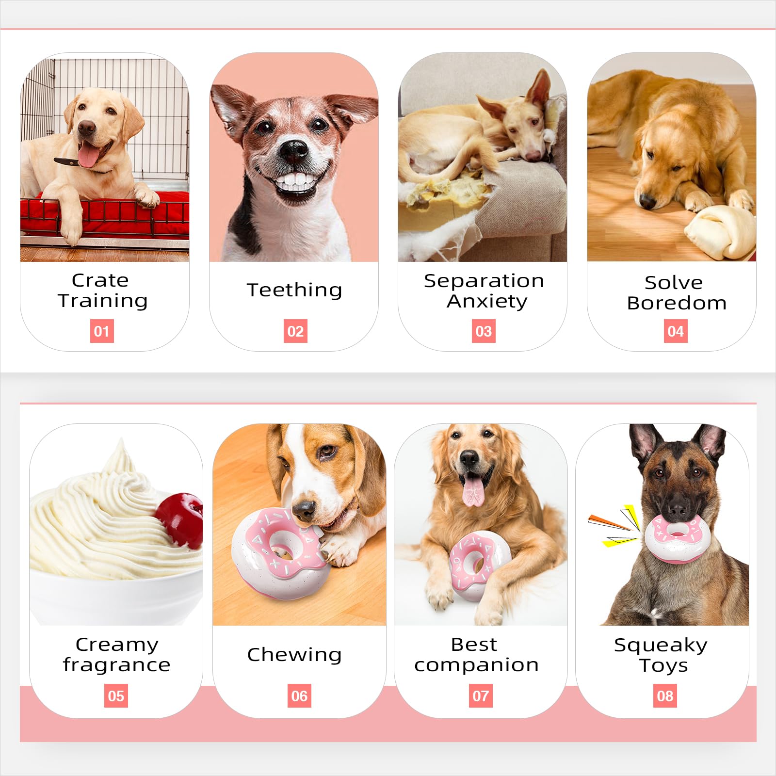 TLKNG donut dog toy squeak close-up, engaging squeaky play for dogs.