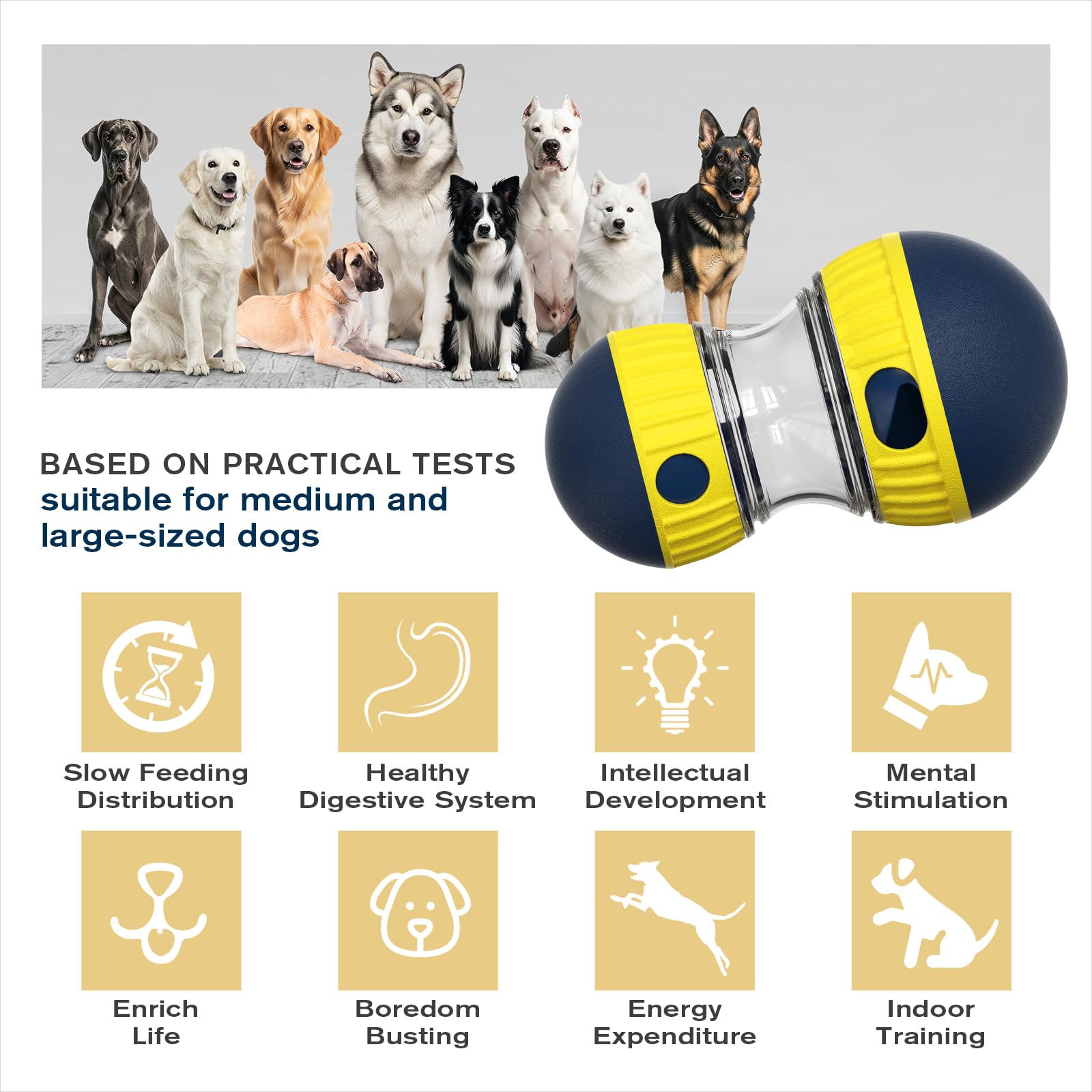 TLKNG dog puzzle ball demonstrates adjustable dispensing holes for treats.