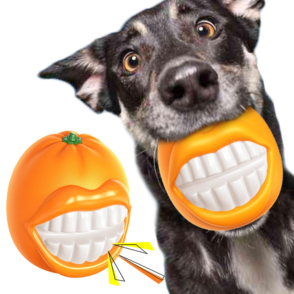 TLKNG large orange squeaky dog toy with grinning face boosts playful curiosity.