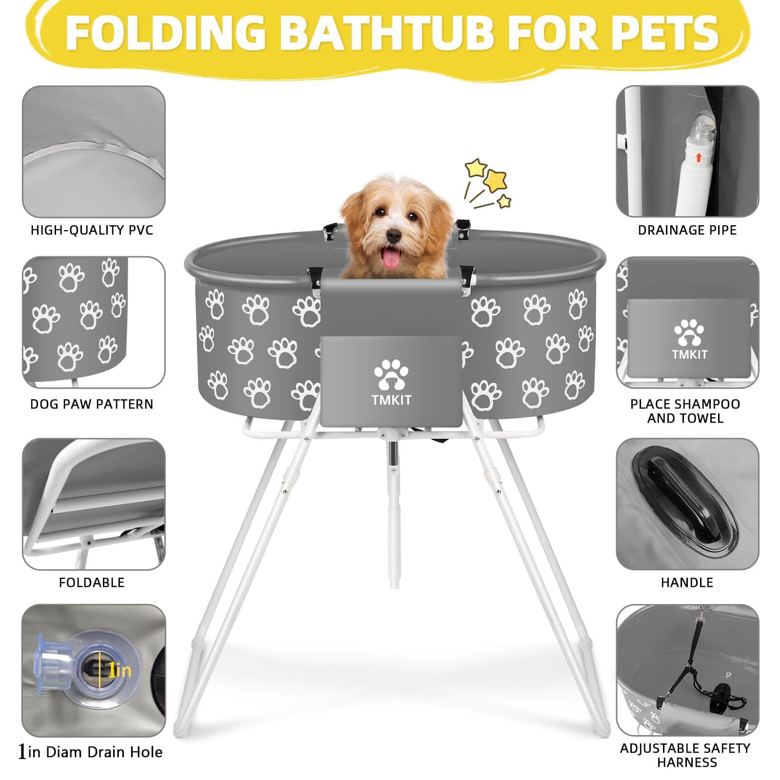 Tmkit dog bath tub dimensions show roomy space for pets