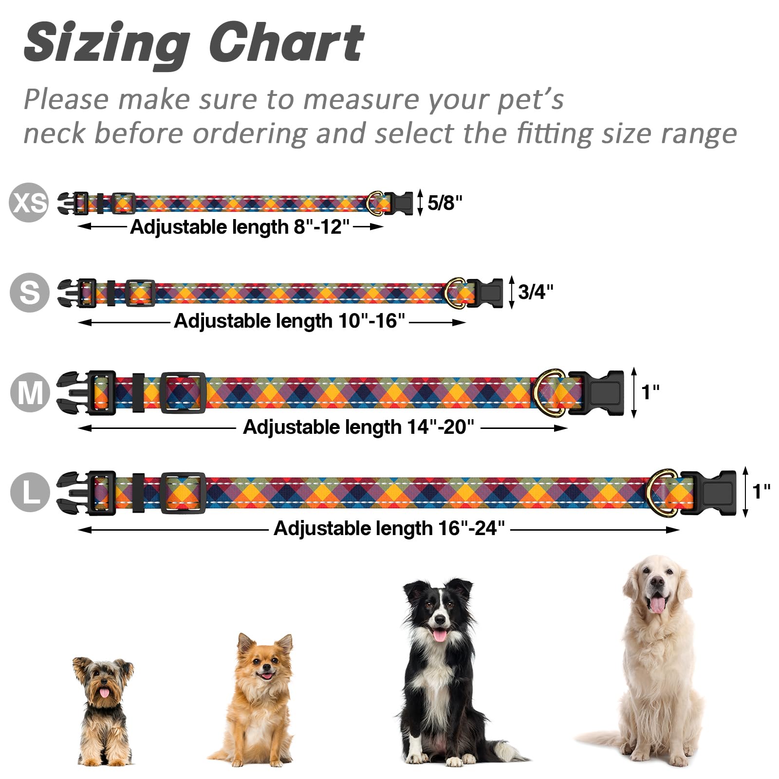 TMOODEL colorful tartan dog collar blends safety and style