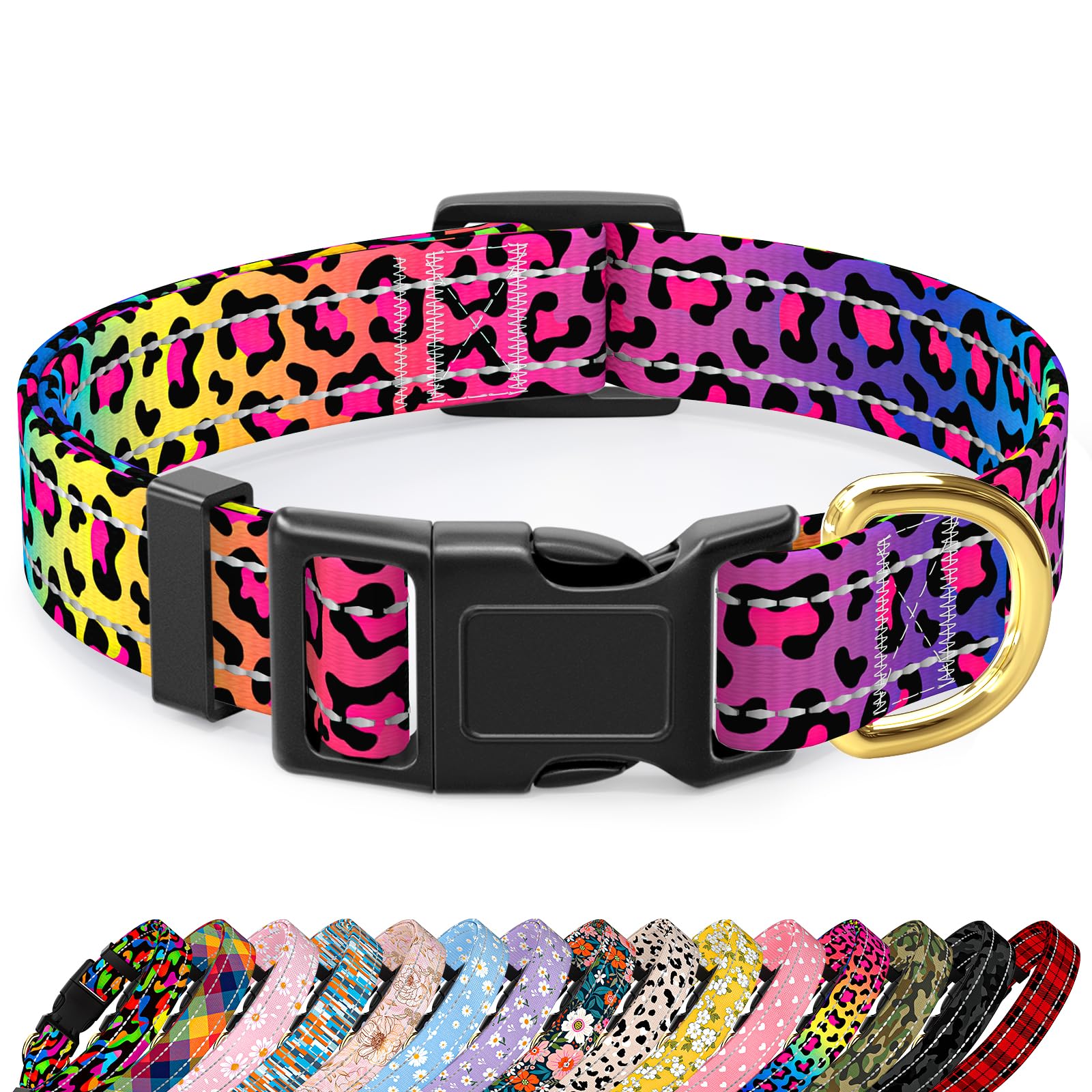 TMOODEL reflective dog collar with leopard pattern enhances nighttime safety and style.