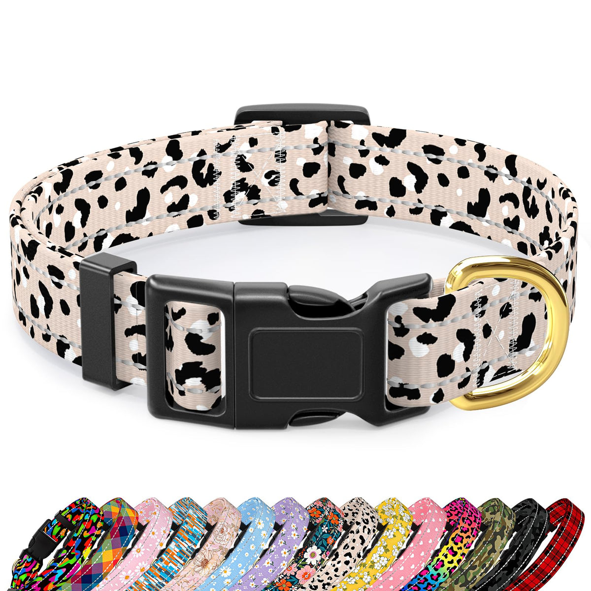 TMOODEL reflective leopard dog collar beige boosts night visibility