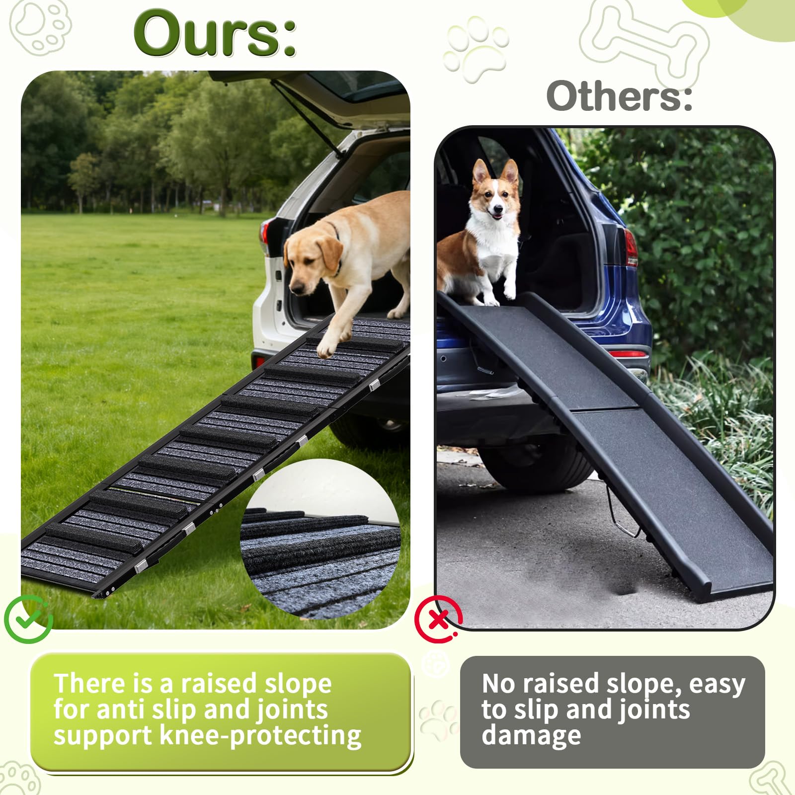 TNELTUEB dog ramp anti-slip surface provides secure grip during climbs.