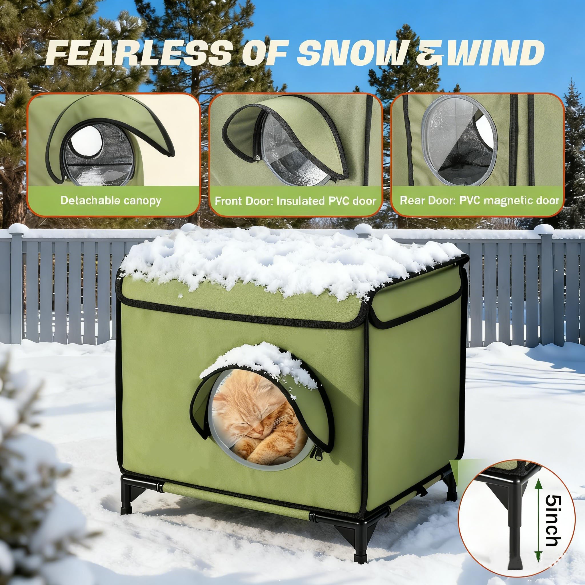 TNELTUEB heated cat house elevated base keeps paws dry and warm off damp ground