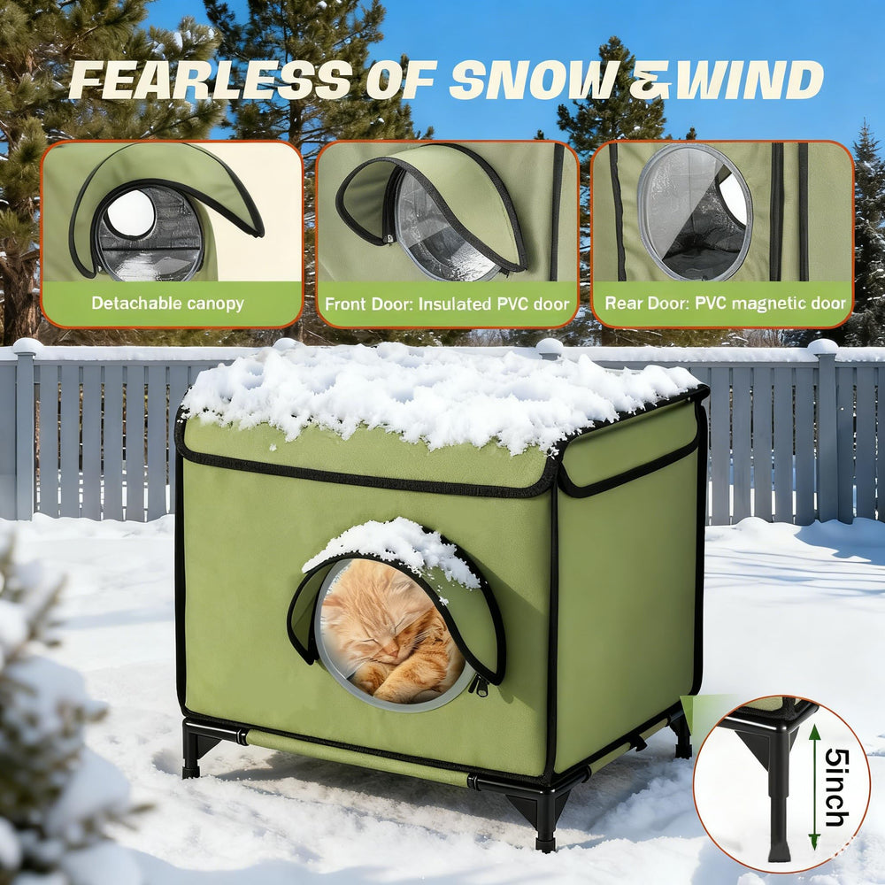 TNELTUEB heated cat house elevated base keeps paws dry and warm off damp ground