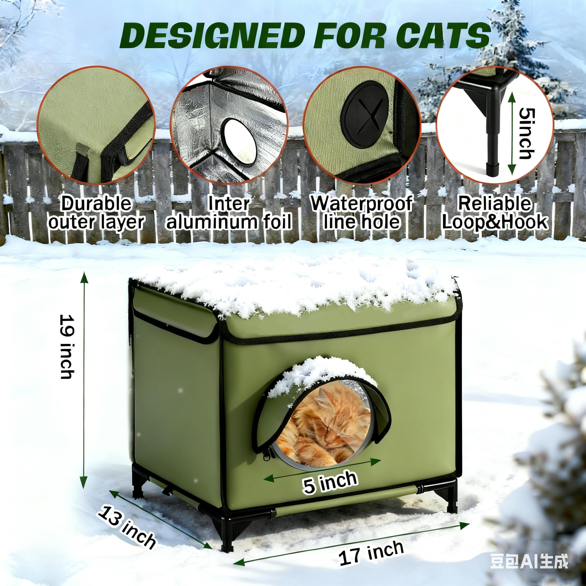 TNELTUEB heated cat house interior view with escape door enables quick safe retreat
