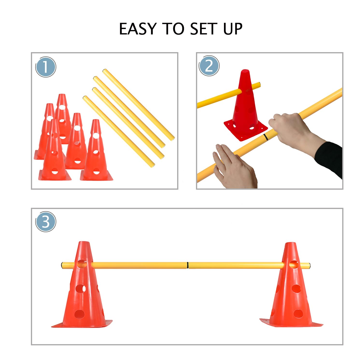 TNZMART hurdle cones with hole system enable jump-height adjustment for progressive training