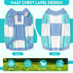 To A Turn pullover dog sweater blue group back view shows seamless fit for easy wearing.