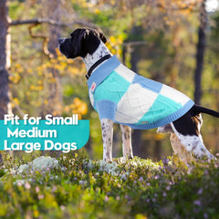 To A Turn pullover dog sweater blue group lapel detail adds stylish, versatile dog fashion.