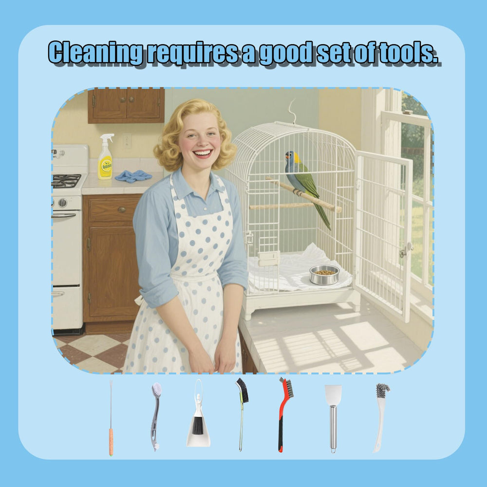 TOAINRSI stainless steel brush removes rust stains for a refreshed cage.