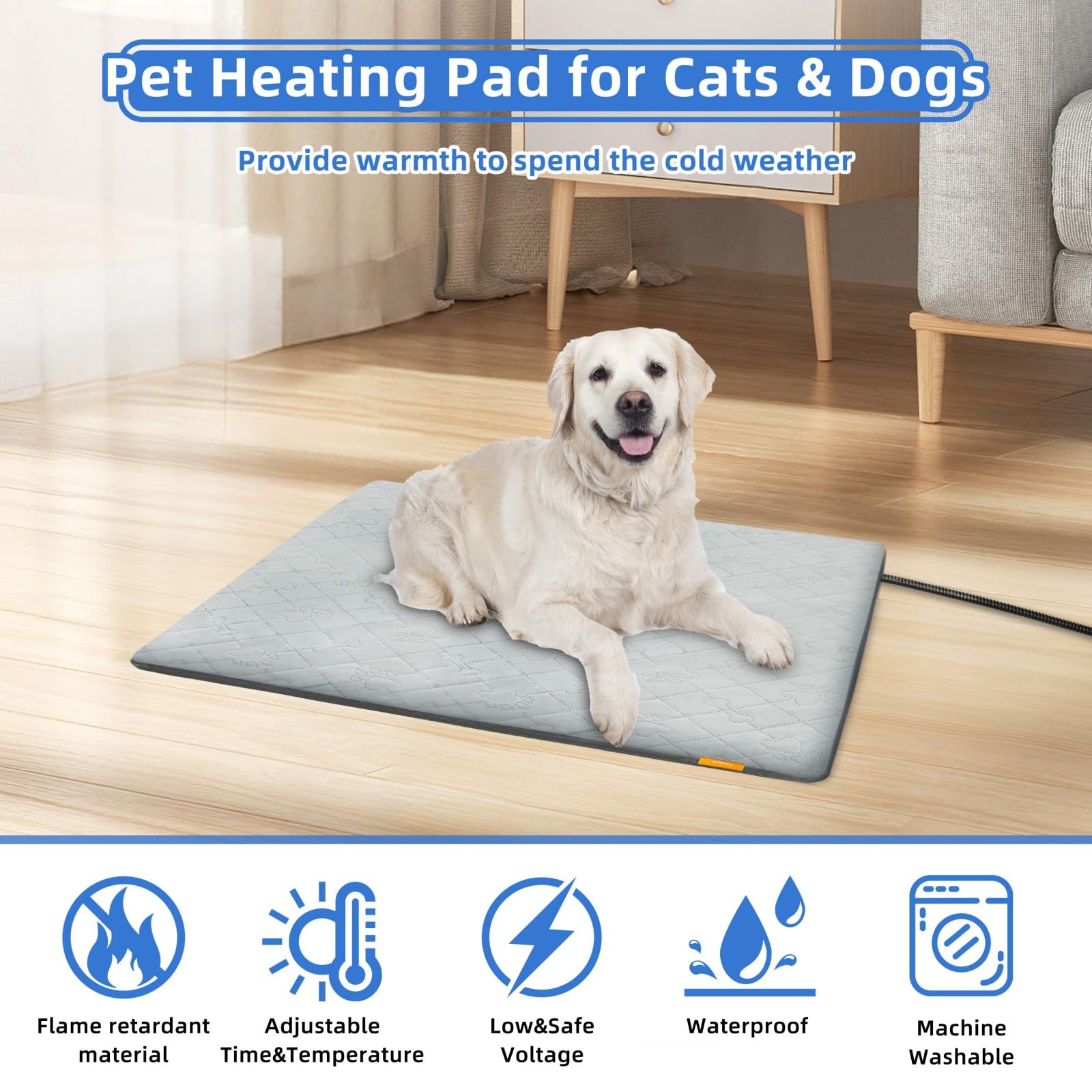 Toaspa Pet Heating Pad in use warming a dog on a couch