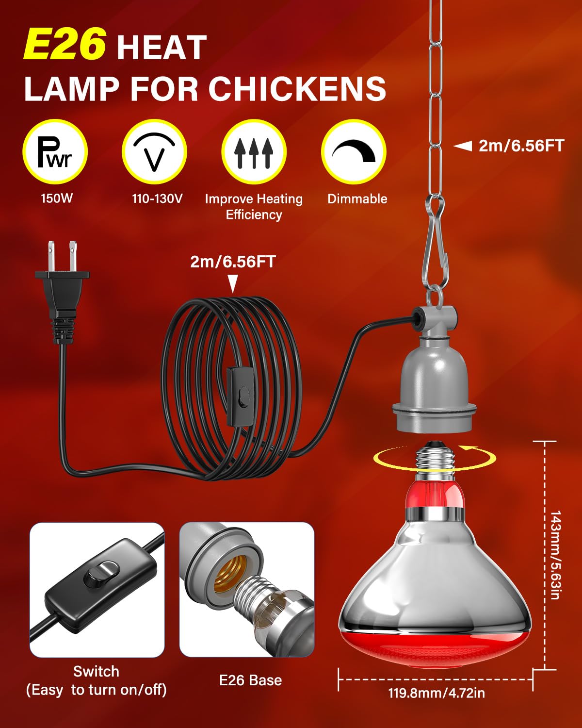 TobeBright infrared bulb suitable for chicks, ducks, birds, dogs, and cats.