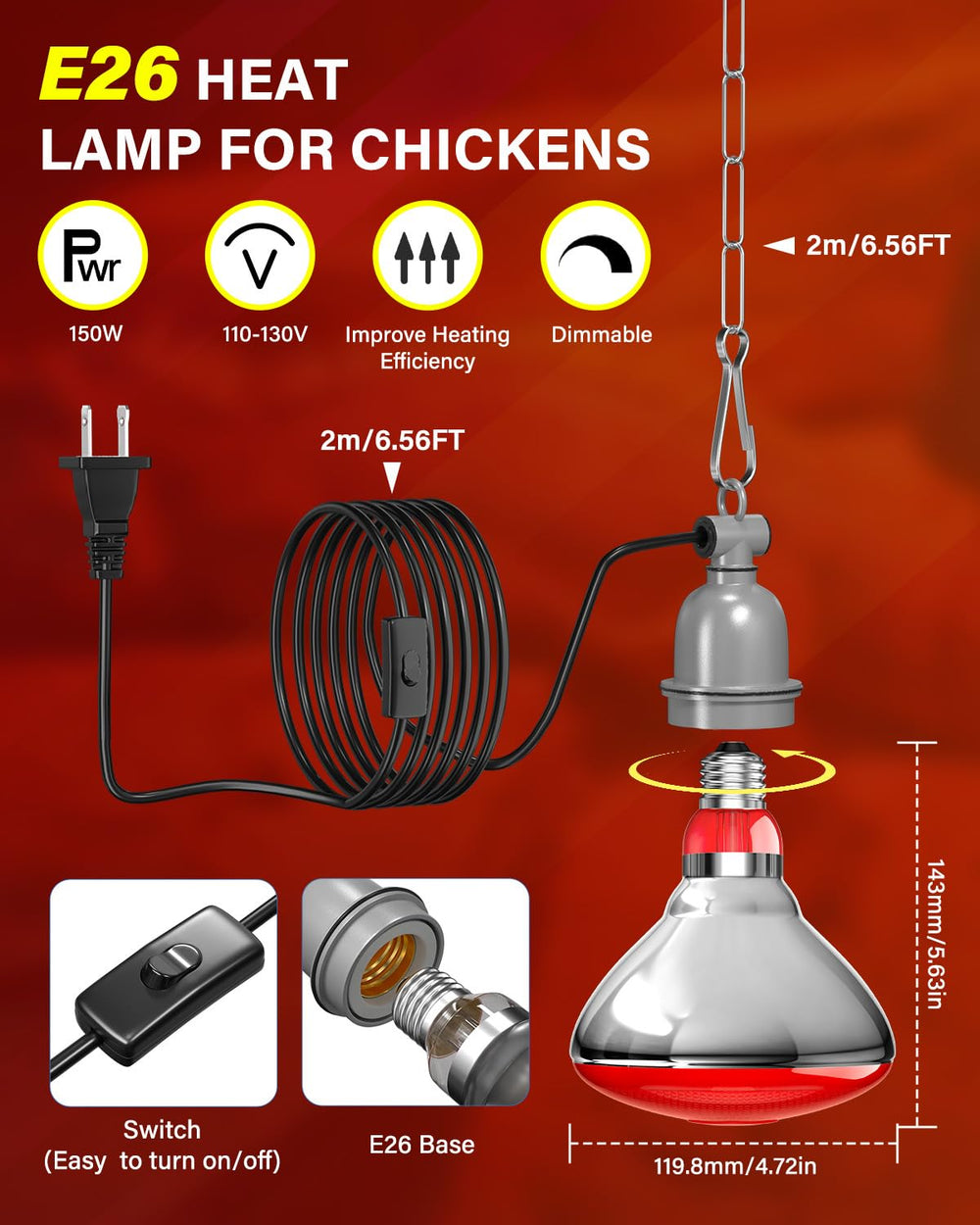 TobeBright infrared bulb suitable for chicks, ducks, birds, dogs, and cats.