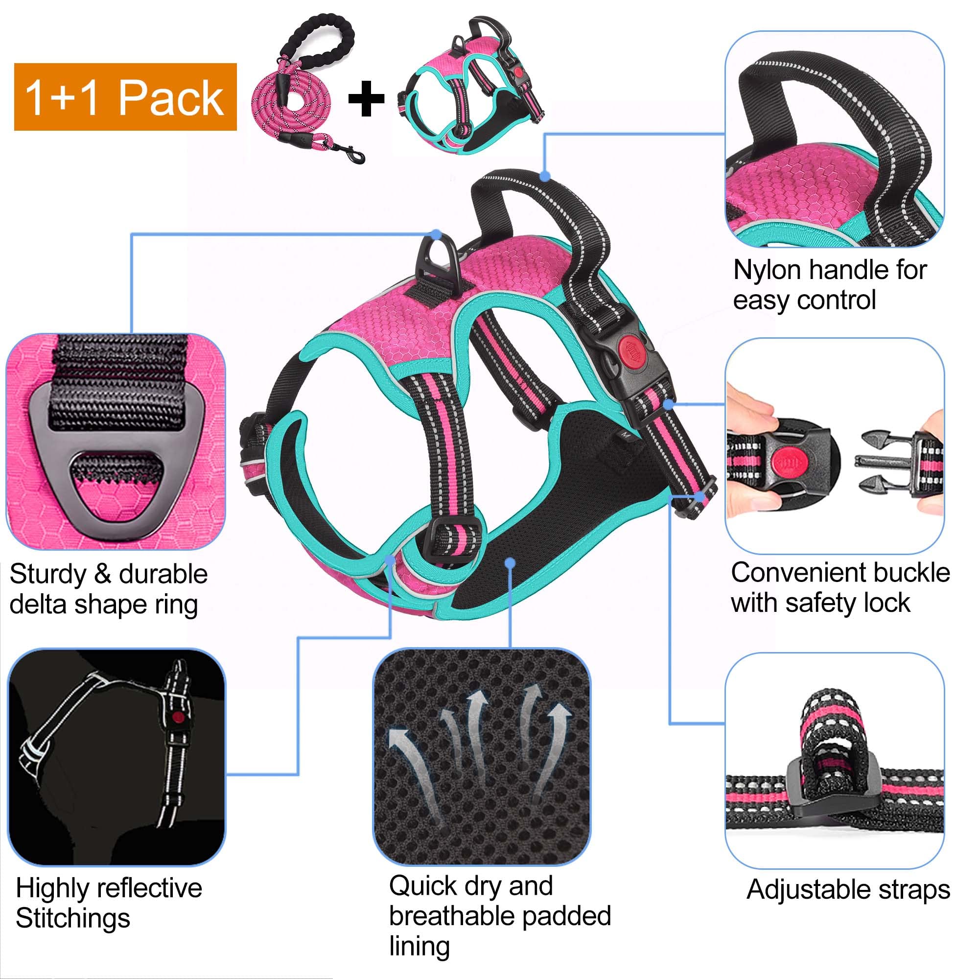 tobeDRI adjustable harness with neck and chest straps fits growing dogs securely