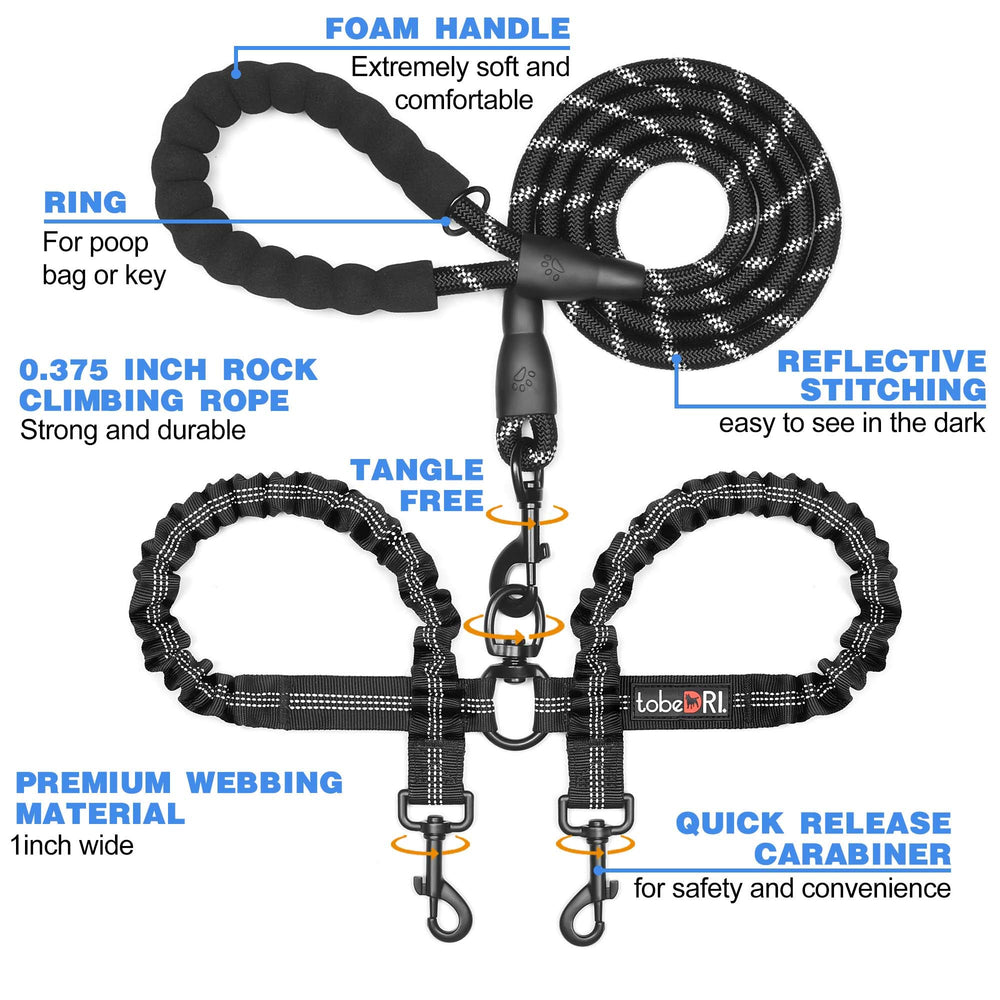 tobeDRI dual dog leash tangle-free swivel prevents leash tangling for smoother walks