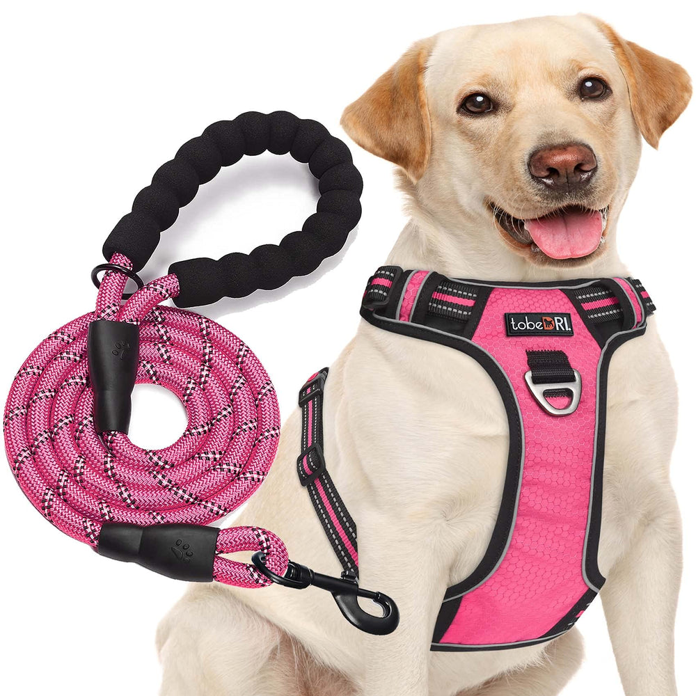 tobeDRI no pull harness pink front view with front leash clip for controlled walks
