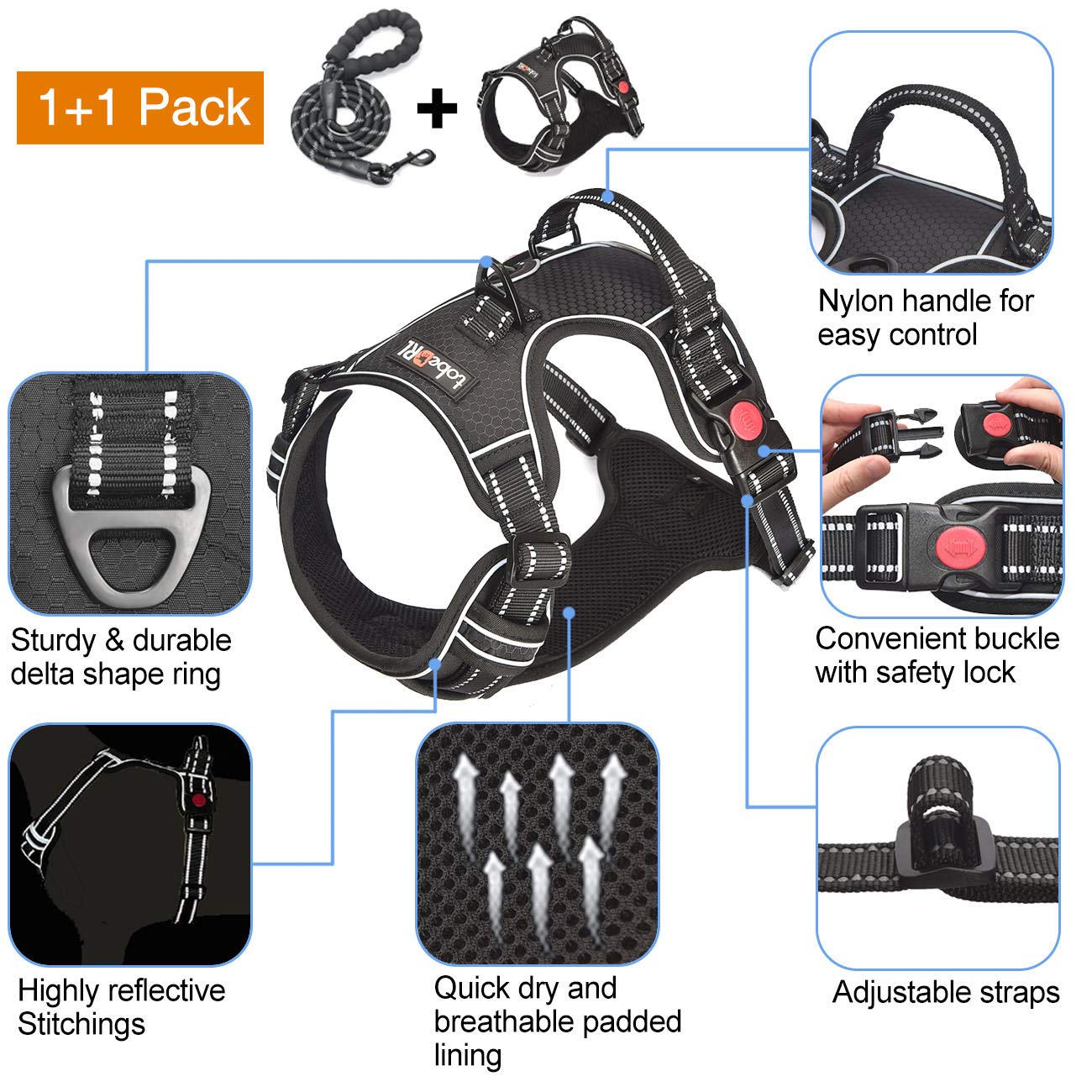 tobedri reflective dog harness night-visibility stitching enhances safety during evening walks.