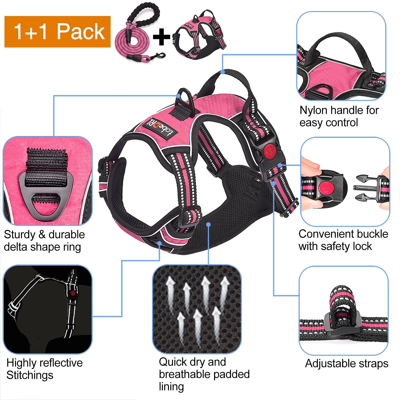 tobedri reflective stitching harness for high-visibility night walks