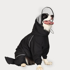 TOBOSS dog raincoat full-coverage on-dog keeps body dry during wet walks.