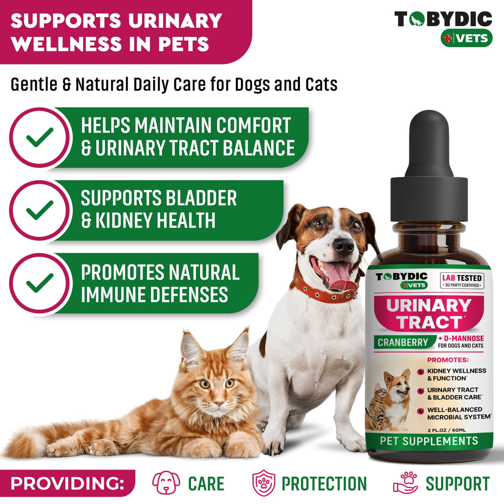 TOBYDIC UTI support bottle label closeup highlights cranberry-based kidney and bladder support