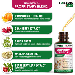 TOBYDIC UTI support dropper closeup showing easy dosing for pets