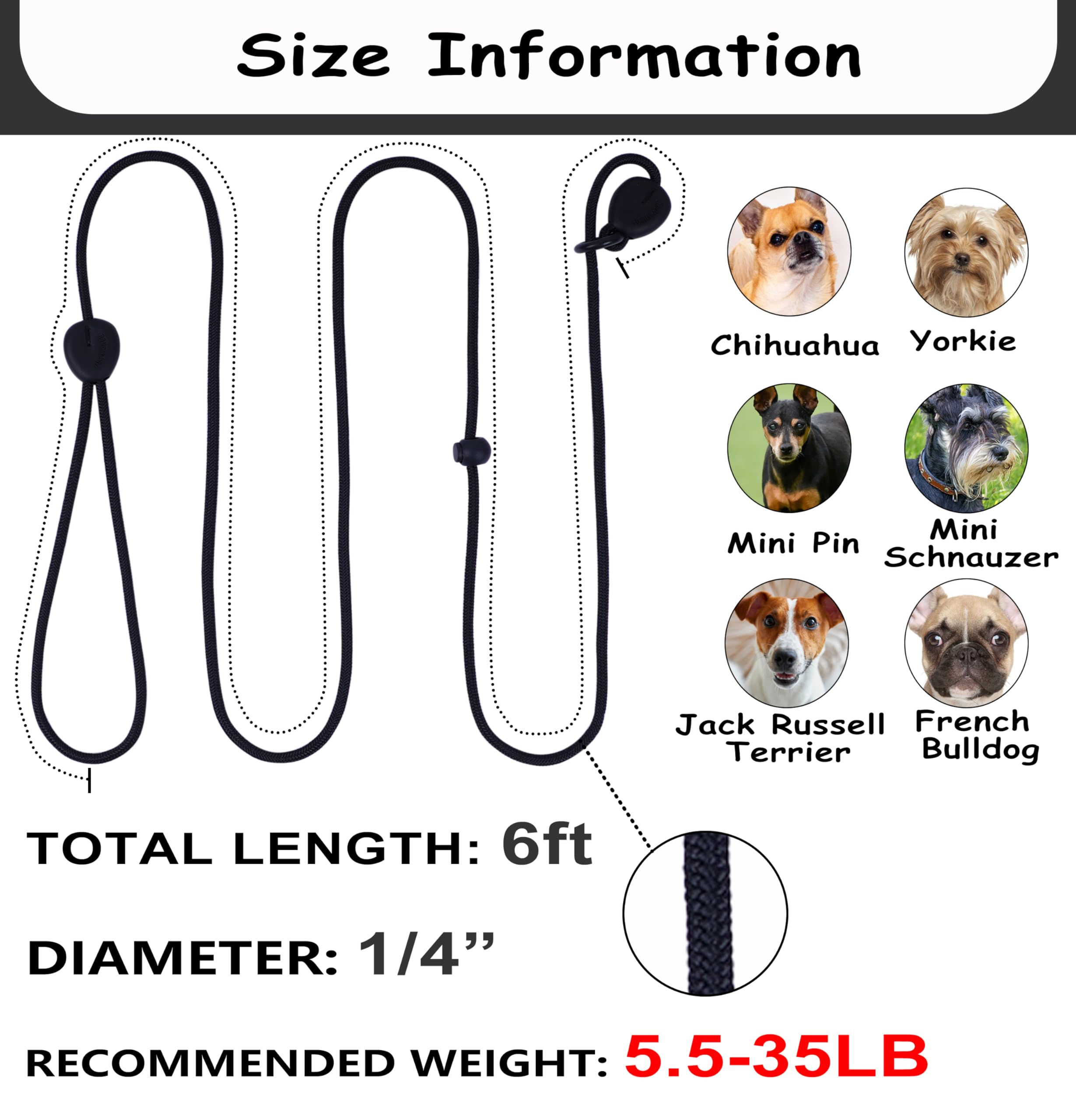 Tochibabe slip lead supports dogs up to 100 pounds with sturdy hardware.