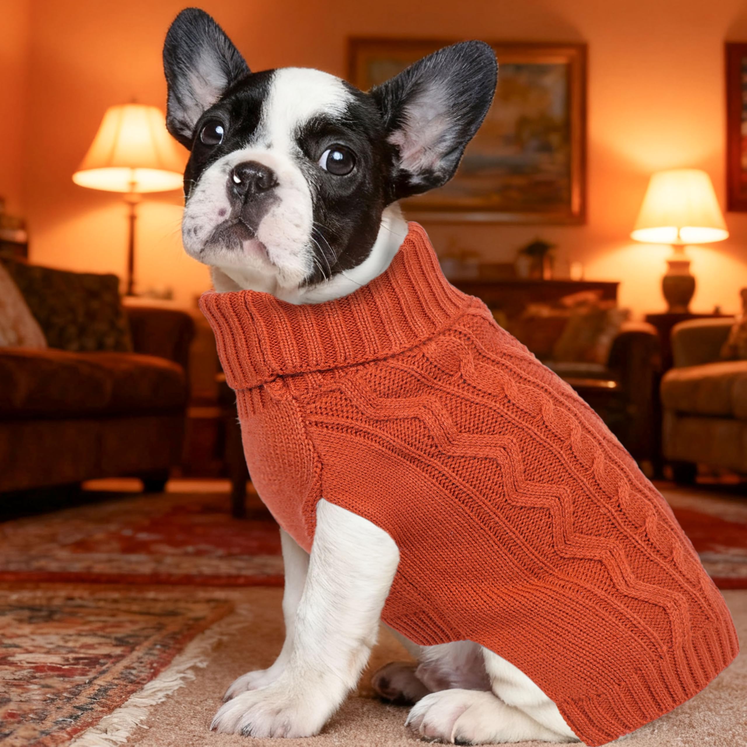 Tochibabe small dog sweater back view shows seamless warmth along the spine for all-day wear.
