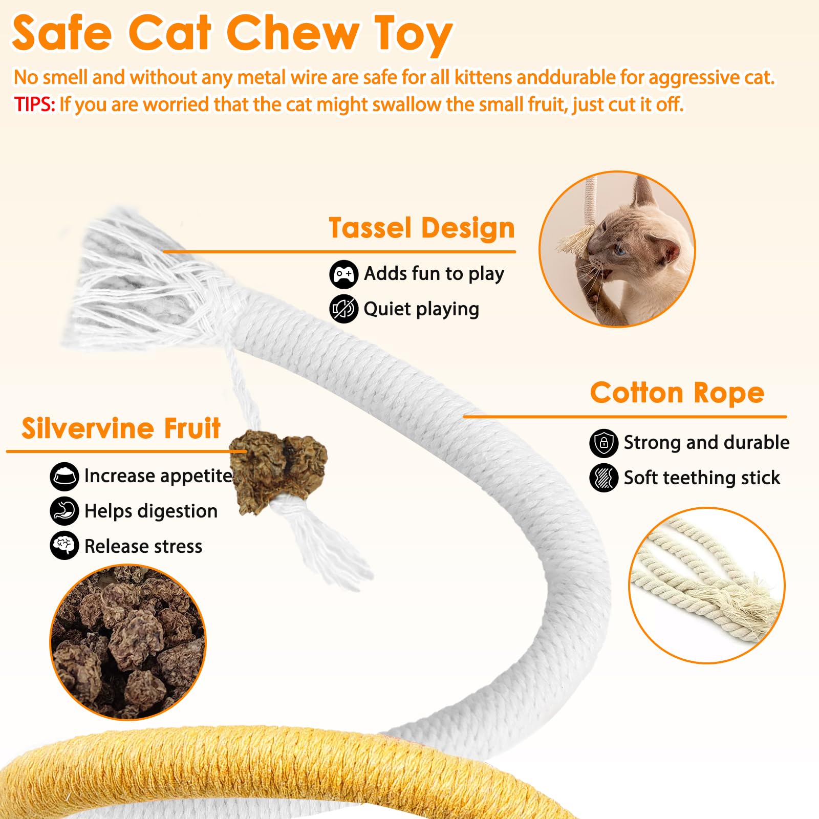 Tocirelo cat chew rope redirects chewing from wires to safe toy