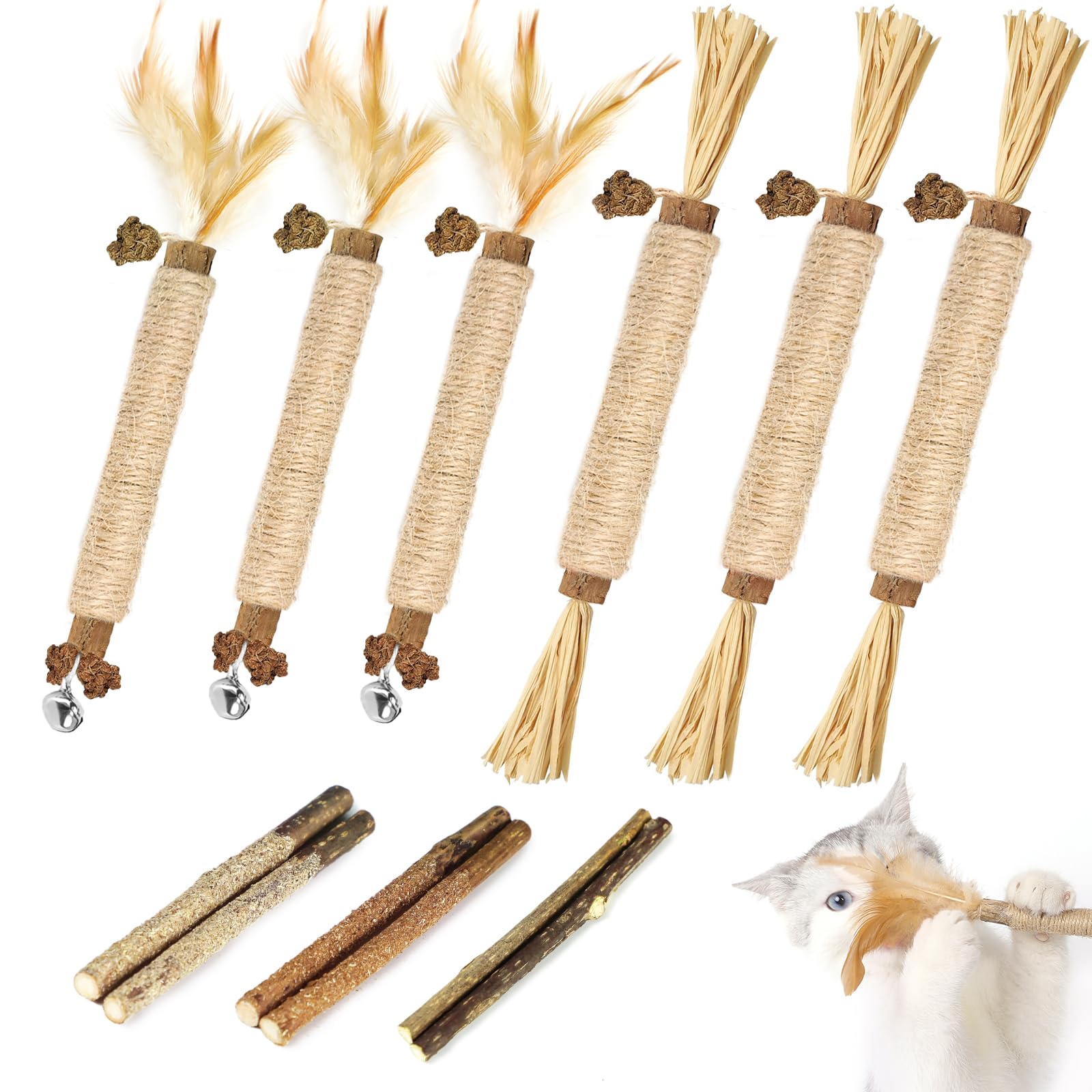 Tocirelo catnip toys silvervine sticks 12-pack package for indoor cat enrichment
