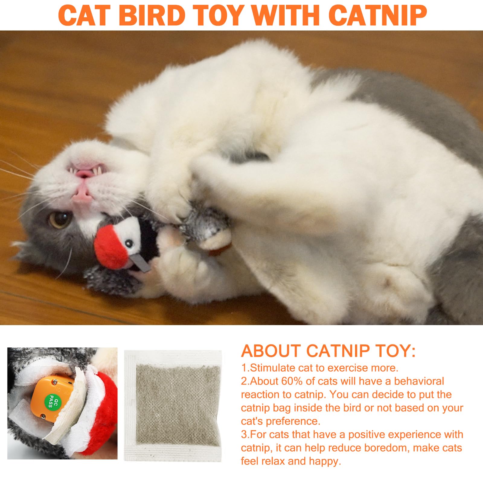 Catnip pouch on Tocirelo toy boosts curiosity and longer interactive sessions.