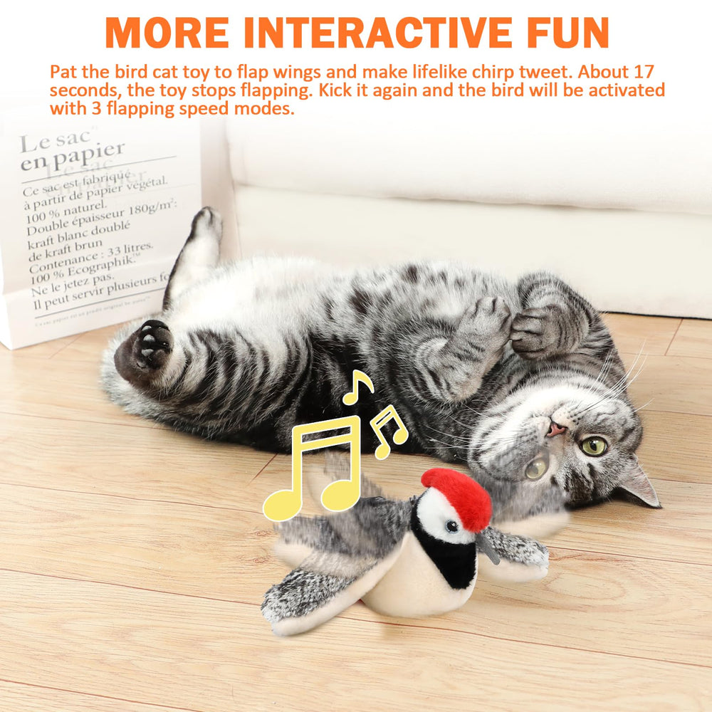 Tocirelo Flappy Bird Cat Toy emits chirp sounds for engaging indoor cats during solo play.