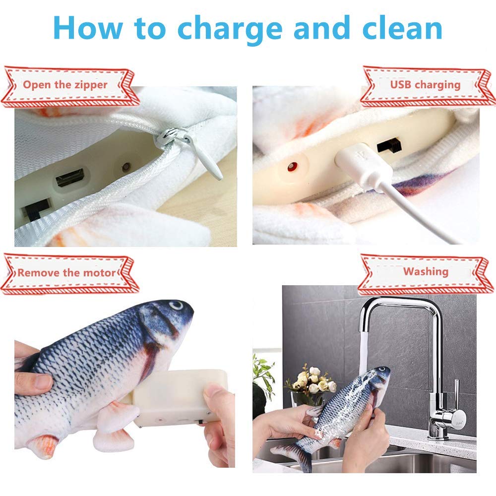 Tocirelo USB rechargeable cat fish toy with removable motor for easy cleaning