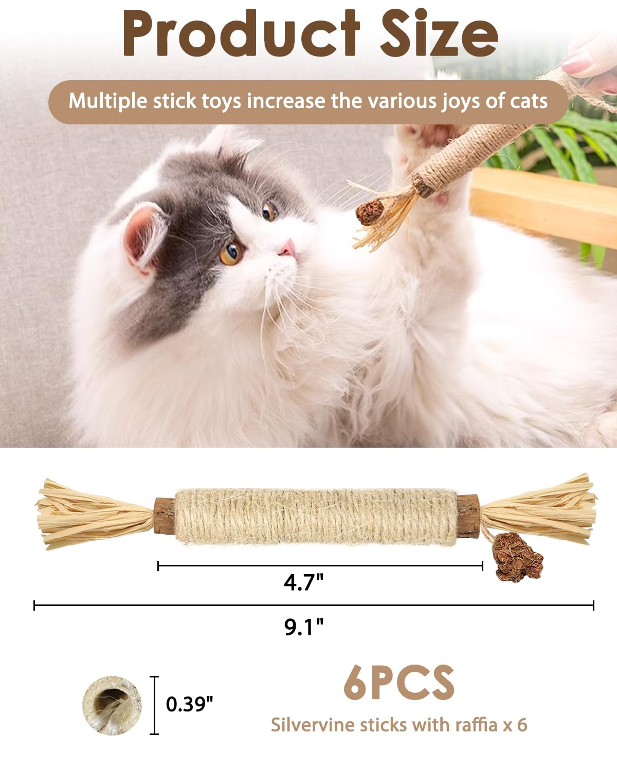 Catnip attraction visible on Tocirelo silvervine sticks for curious cats.