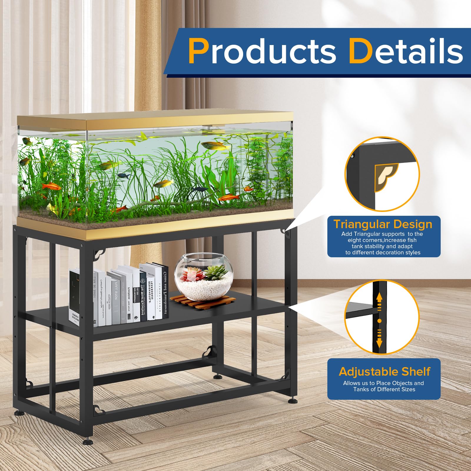 TOCRETOARE metal aquarium stand flat-black finish for durable decor.