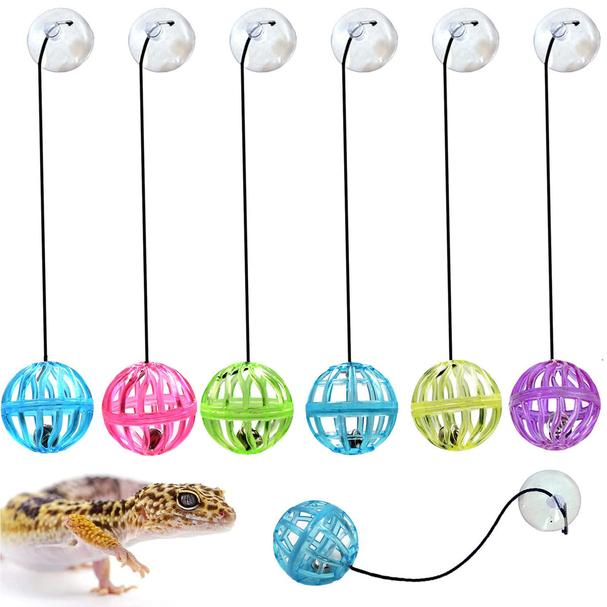Together-life bearded dragon toy bell ball with suction cup for secure terrarium play