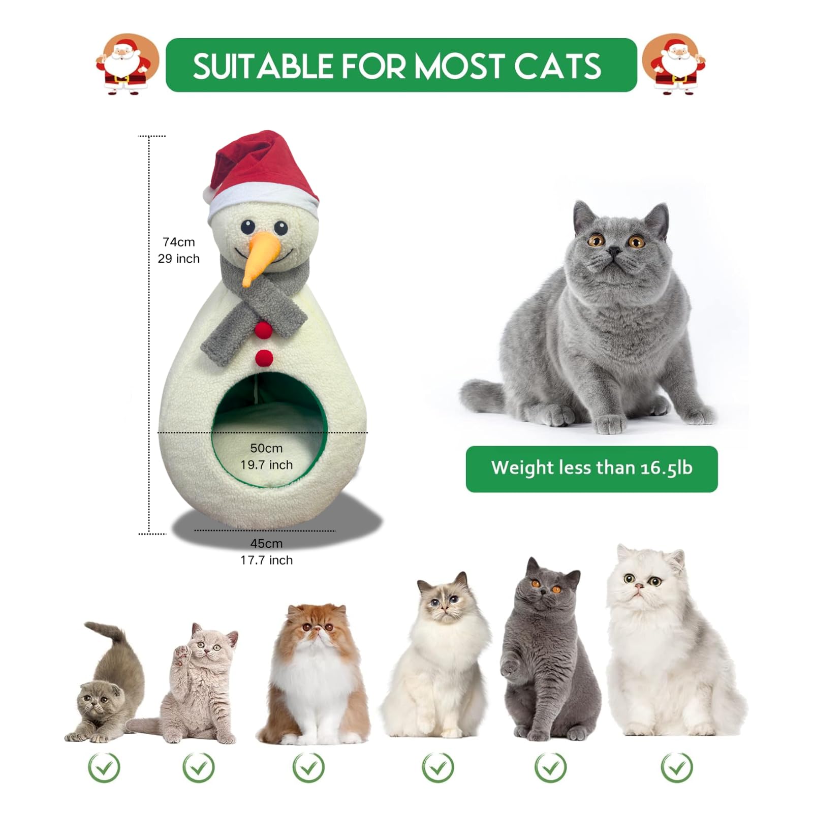 TOGETHERTOYO Christmas cat bed removable cave for easy cleaning