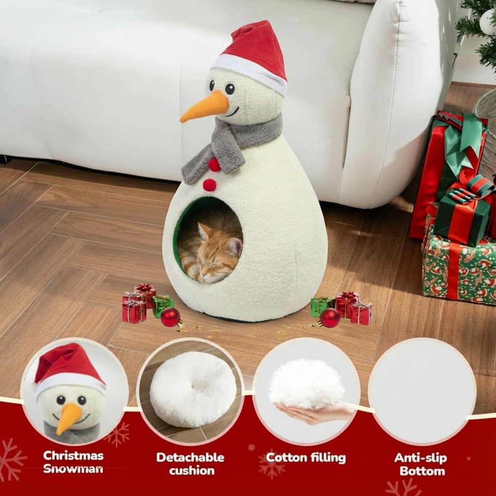 TOGETHERTOYO snowman cat bed interior showing soft PP cotton pillow