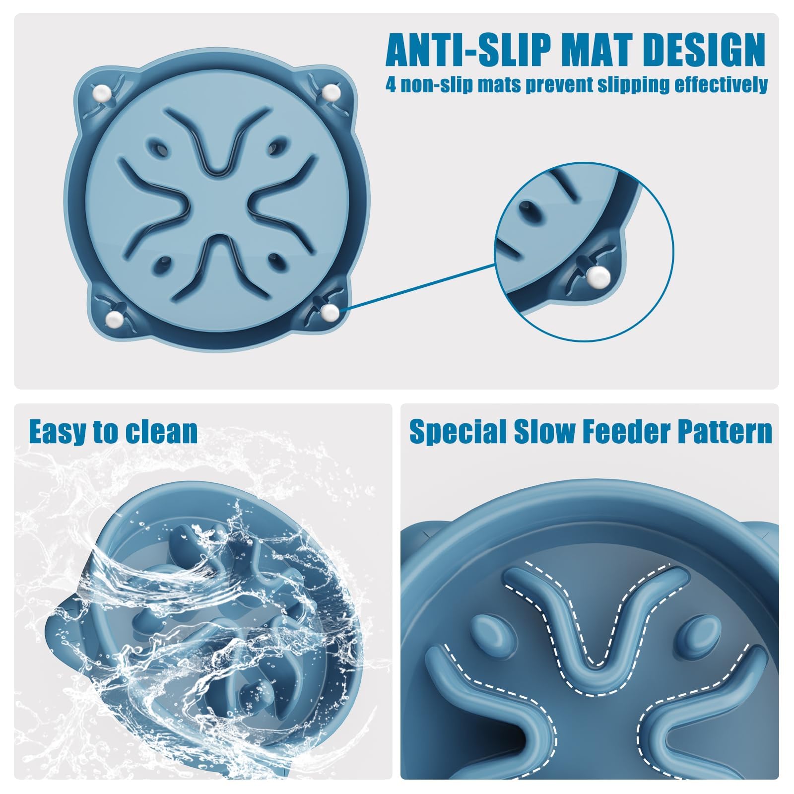 TOKAYIFE anti-choking puzzle bowl helps pacing meals during dry or wet diets.