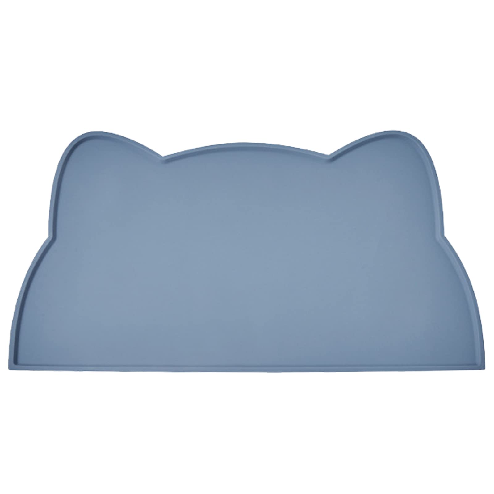 TOKAYIFE cat food mat front view showing stone blue silicone tray with spill containment