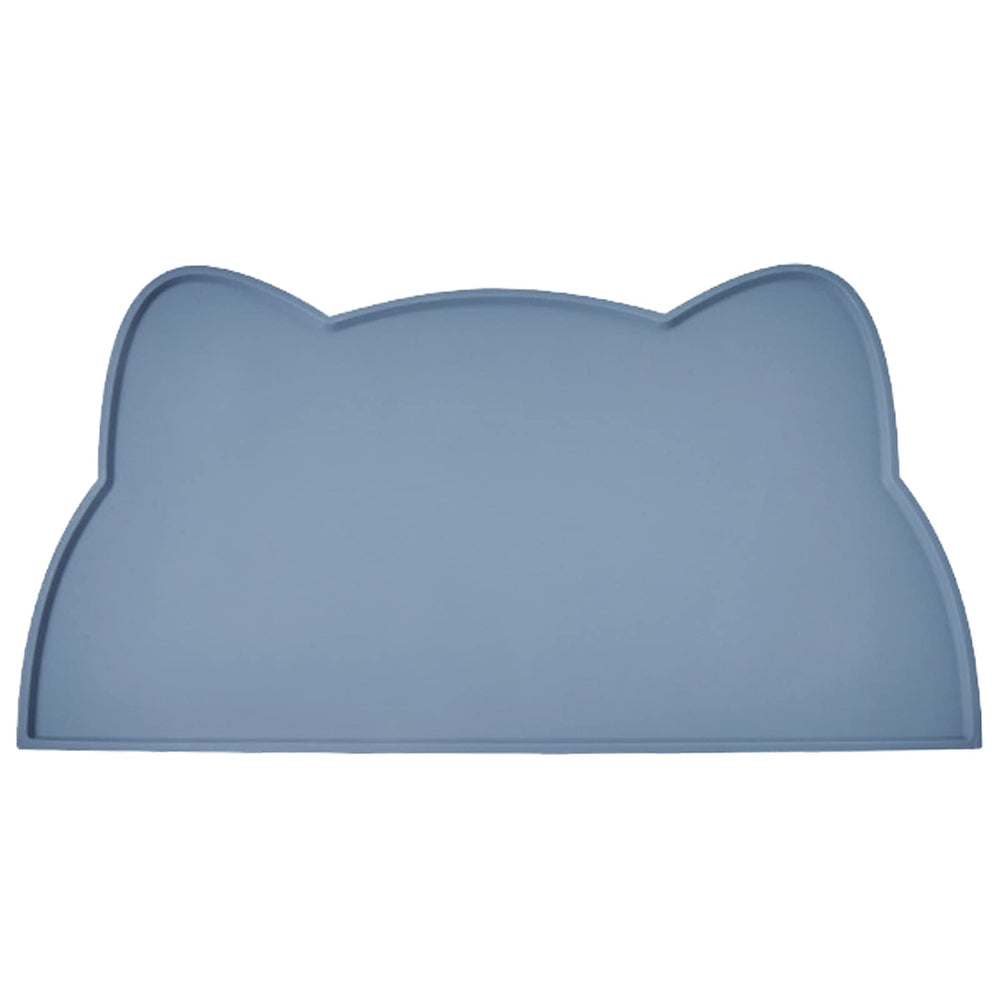 TOKAYIFE cat food mat front view showing stone blue silicone tray with spill containment