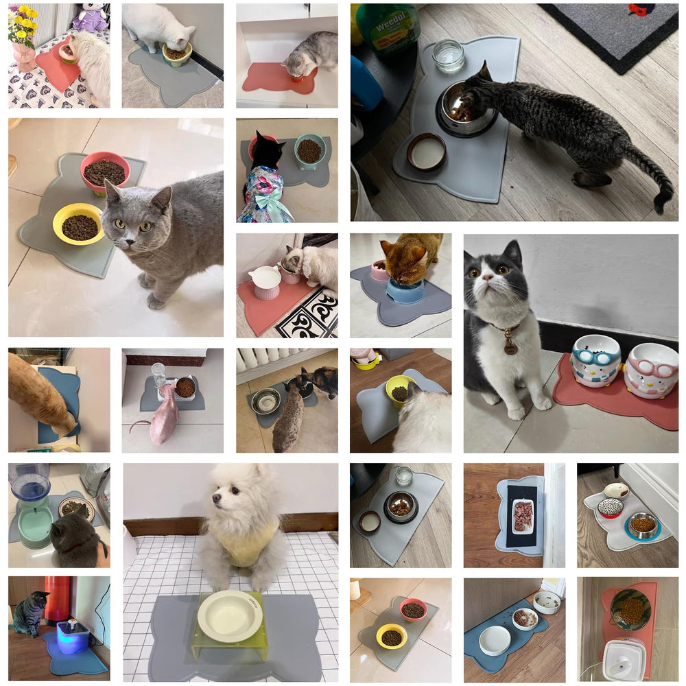 TOKAYIFE cat food mat in use illustrating versatile feeding setup