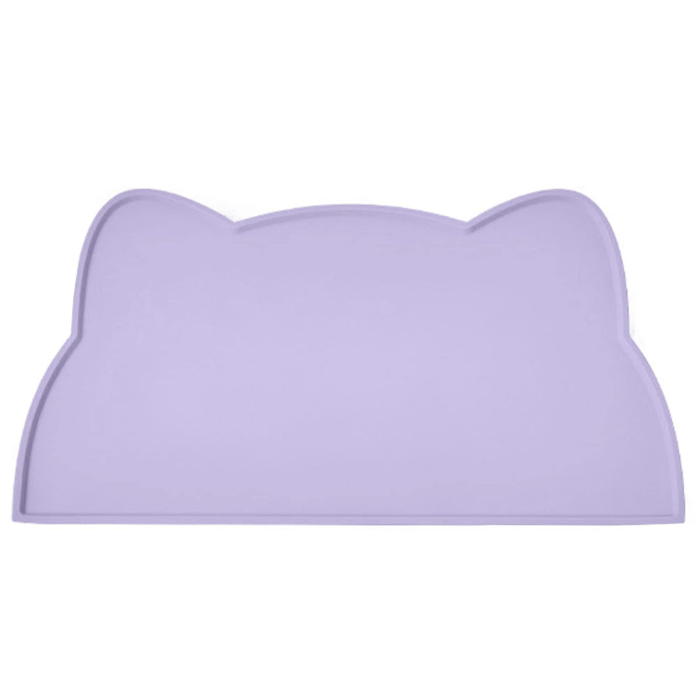 TOKAYIFE cat food mat on floor in periwinkle blue showing mess containment