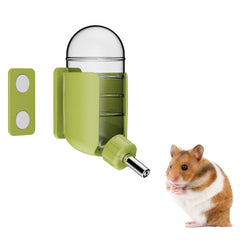 Tokayife hamster water bottle with magnetic holder attached to glass tank for spill-free hydration.