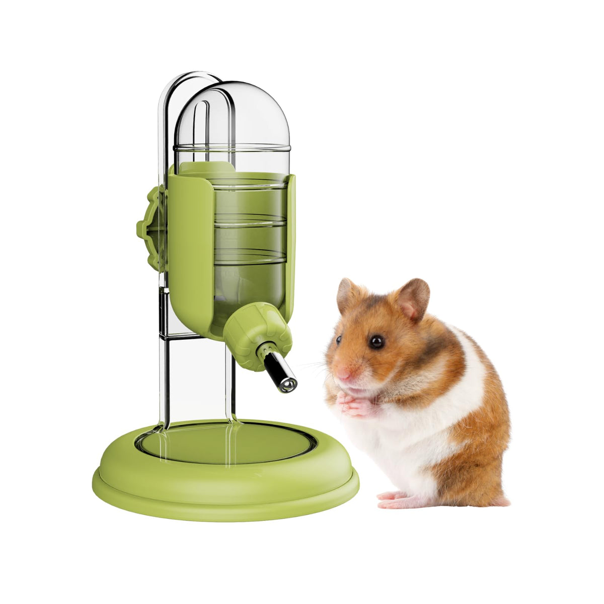 TOKAYIFE hamster water bottle with stand in green supports adjustable height for comfy drinking